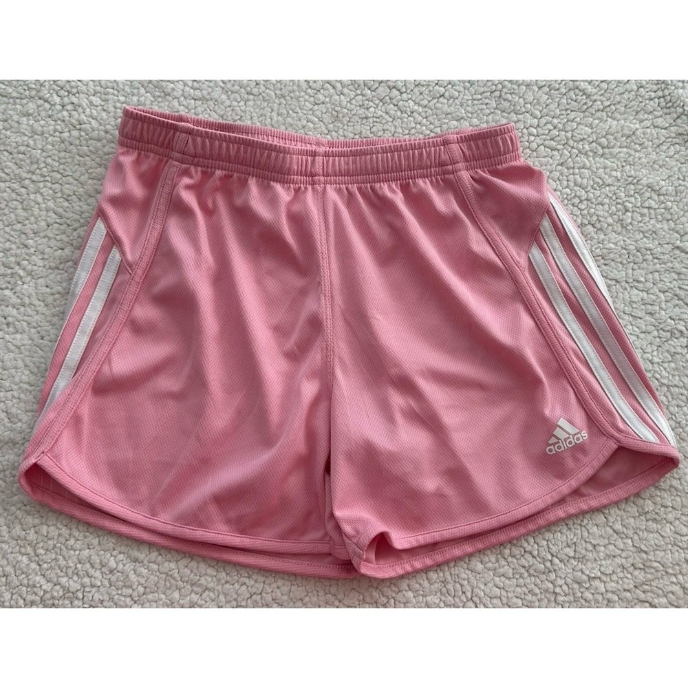 Girls Adidas Gym Shorts Logo Athletic Short Pink & White Stripes Size XL (16)